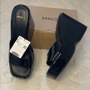 Mango Glossy Black Platform Sandals